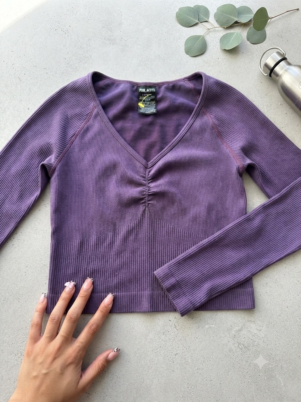 PINK Victoria's Secret Purple Ribbed V-Neck Top